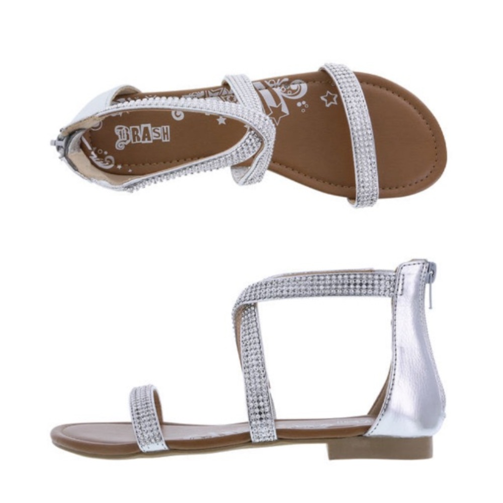 Brash Sparkly Silver Strappy Sandals – Size  9.5